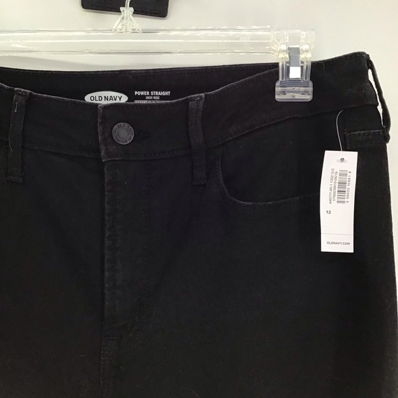 Old Navy High Rise power Slim Straight Distressed Jeans Black NWT Size 12 - Picture 3 of 7